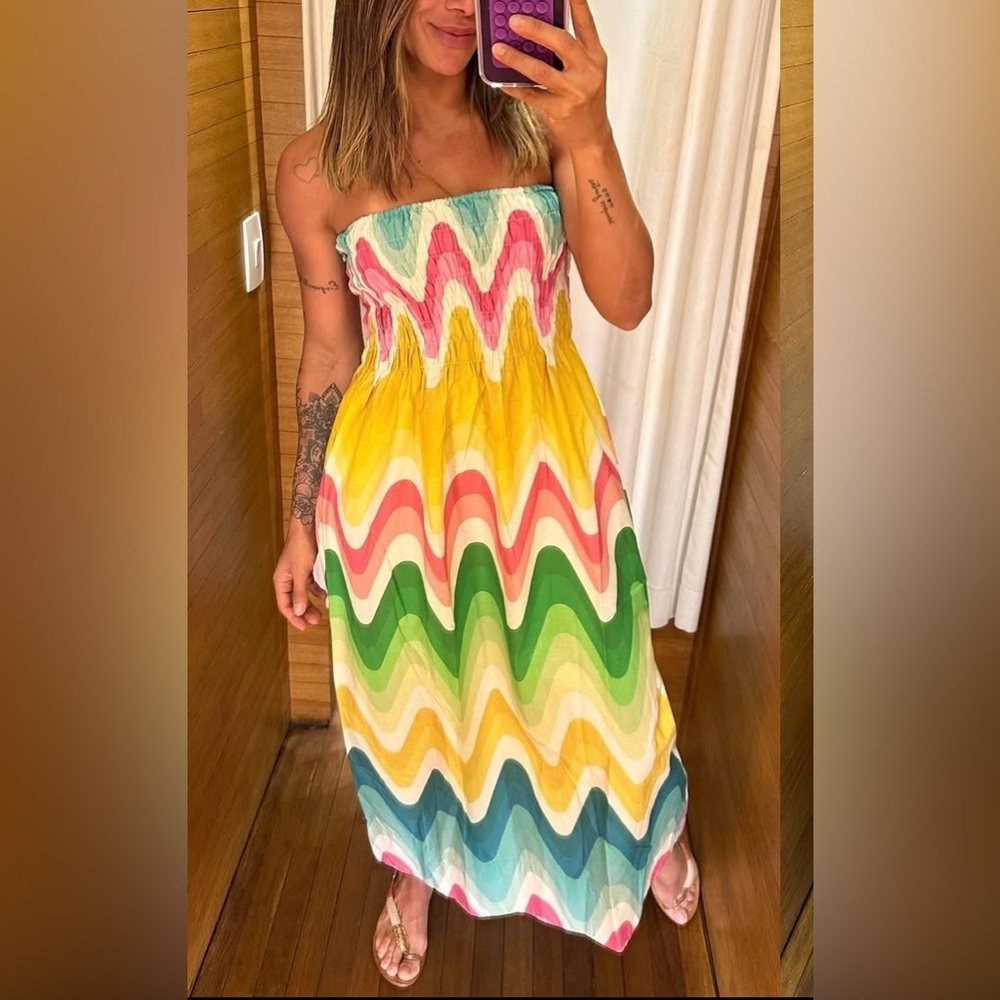 FARM Rio Strapless Rainbow Ombre Wave Dress Size M